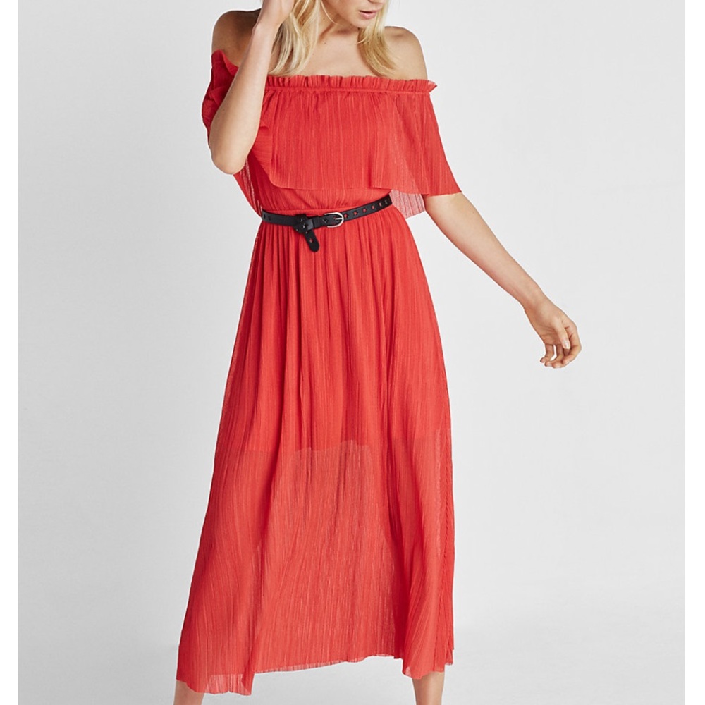 EXPRESS Pleated Off Shoulder Midi Dress (NO belt)